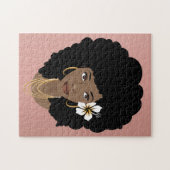 Zwarte Vrouw, Bloem in haar Haar, Roze Blush Legpuzzel (Horizontaal)