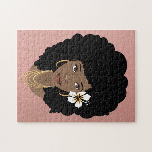 Zwarte Vrouw, Bloem in haar Haar, Roze Blush Legpuzzel (Horizontaal)