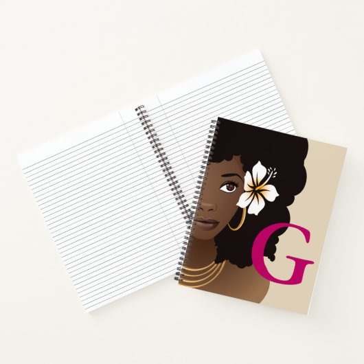 Zwarte Vrouw, Bloem in haar Haar, Uw Initiaal Notitieboek (Binnen)
