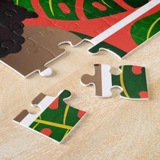 Zwarte vrouw, Bloem in haar, Tropische bladeren, r Legpuzzel (Zijkant)