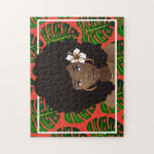 Zwarte vrouw, Bloem in haar, Tropische bladeren, r Legpuzzel (Verticaal)