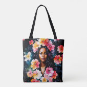 Zwarte Vrouw Bloemstuk Kunst Tote Bag (Achterkant)