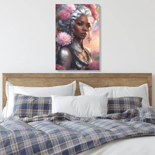 Zwarte Vrouw Bloemtuin Canvas Afdruk (Insitu (Slaapkamer))