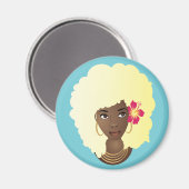 Zwarte Vrouw, Blond Afro, Bloem in Natuurlijk Haar Magneet (Voorkant / Achterkant)