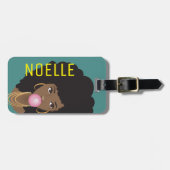 Zwarte vrouw, Bubblegum, Natuurlijke haar, Blauwgr Bagagelabel (Voorkant horizontaal)