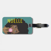 Zwarte vrouw, Bubblegum, Natuurlijke haar, Blauwgr Bagagelabel (Achterkant horizontaal)