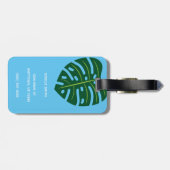 Zwarte Vrouw, Bubblegum, Tropische Bladeren, Blauw Bagagelabel (Achterkant horizontaal)