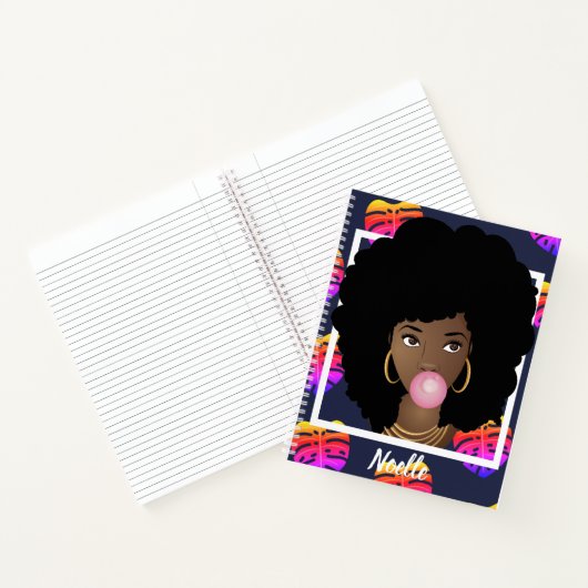 Zwarte Vrouw, Bubblegum, Tropische bladeren Navy b Notitieboek (Binnen)