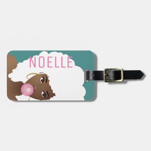 Zwarte Vrouw, Bubblegum, witte natuurlijke haar, g Bagagelabel (Voorkant horizontaal)