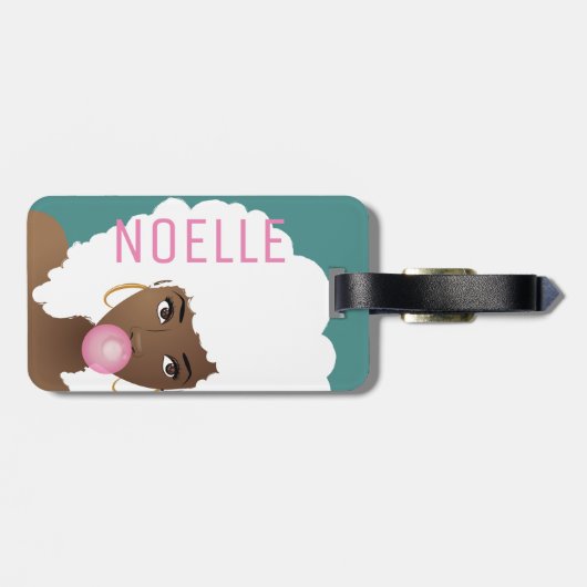 Zwarte Vrouw, Bubblegum, witte natuurlijke haar, g Bagagelabel (Achterkant horizontaal)