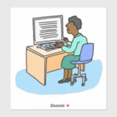 Zwarte vrouw die bij een computer sticker werkt (Vel)