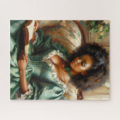 Zwarte vrouw die een boek binnenshuis leest legpuzzel (Horizontaal)