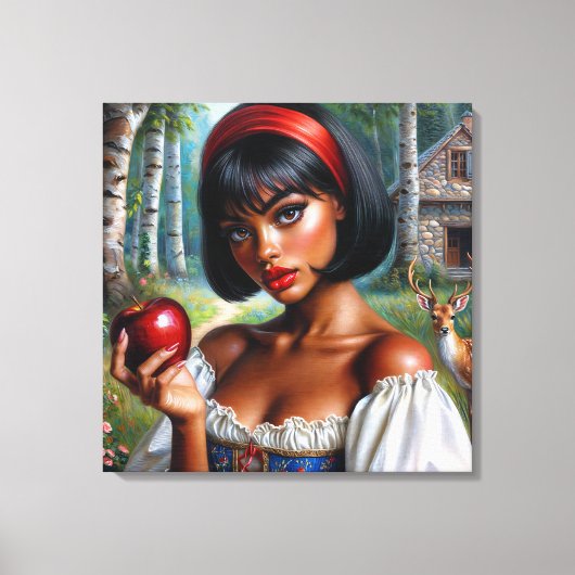 zwarte vrouw die rode appel vasthoudt canvas afdruk (Voorkant)