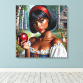 zwarte vrouw die rode appel vasthoudt canvas afdruk (Insitu (Houten vloer))