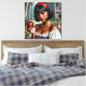  zwarte vrouw die rode appel vasthoudt canvas afdruk (Insitu (Slaapkamer))