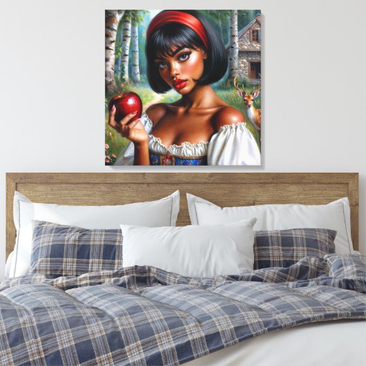 zwarte vrouw die rode appel vasthoudt canvas afdruk (Insitu (Slaapkamer))