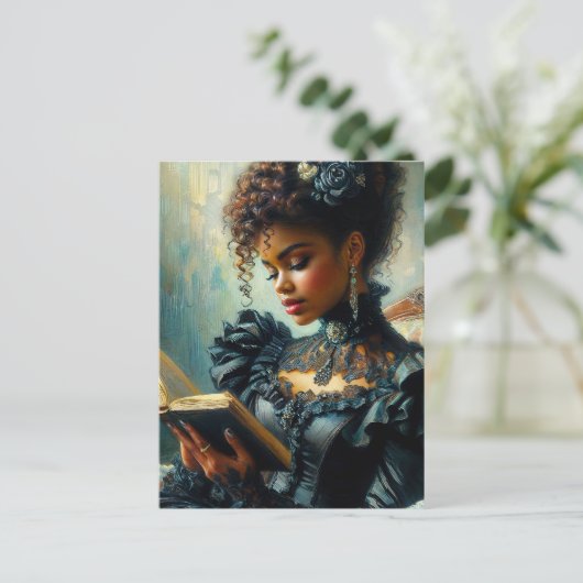  zwarte vrouw die Victoriaans esthetiek leest Briefkaart (Staand voorkant)