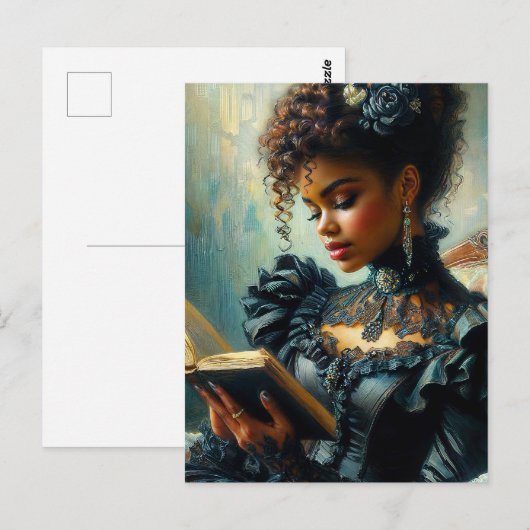  zwarte vrouw die Victoriaans esthetiek leest Briefkaart (Voorkant / Achterkant)
