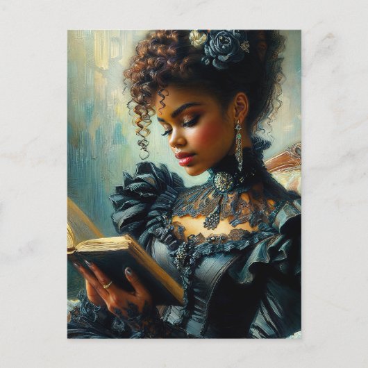  zwarte vrouw die Victoriaans esthetiek leest Briefkaart (Voorkant)