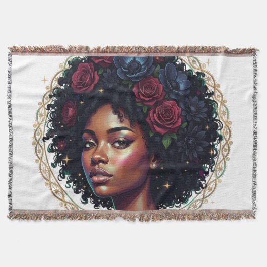 Zwarte vrouw donkere bloem Afro Deken (Voorkant)