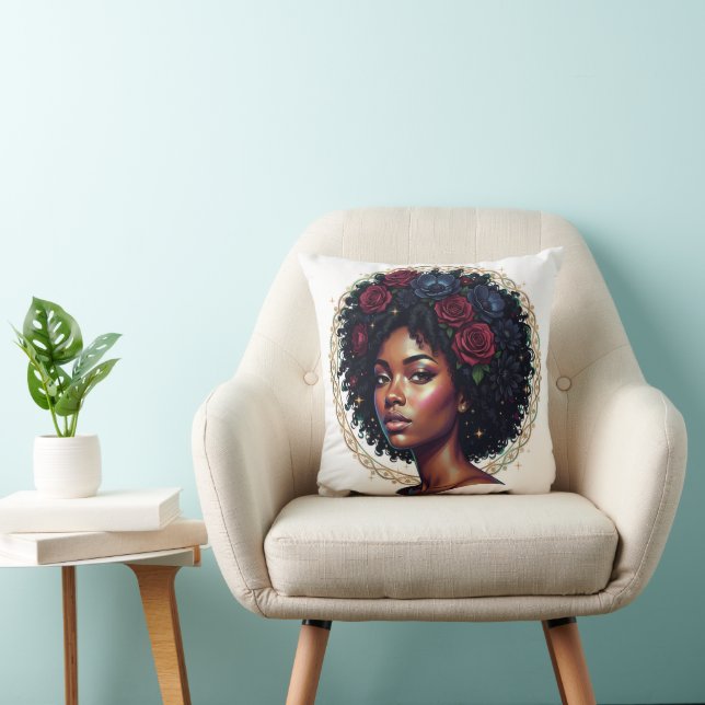 Zwarte vrouw donkere bloem Afro Kussen (Stoel)