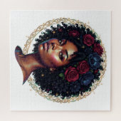Zwarte vrouw donkere bloem Afro Legpuzzel (Horizontaal)