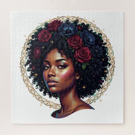 Zwarte vrouw donkere bloem Afro Legpuzzel (Verticaal)