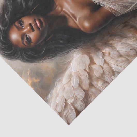 Zwarte vrouw engel die harp vasthoudt tissuepapier (Detail)