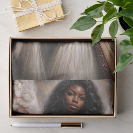 Zwarte vrouw engel die harp vasthoudt tissuepapier (Geschenk)