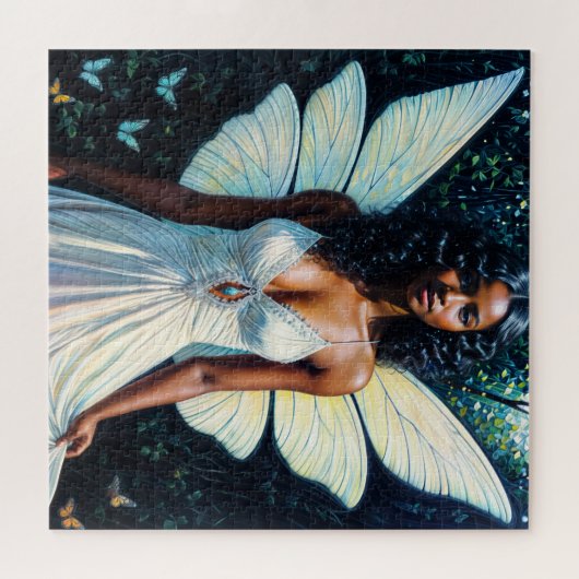 Zwarte Vrouw Fairy In Witte Kleding Schilderen Legpuzzel (Horizontaal)