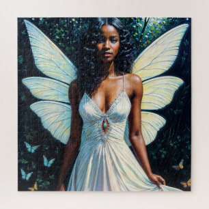 Zwarte Vrouw Fairy In Witte Kleding Schilderen Legpuzzel