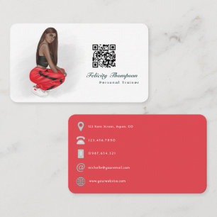 Zwarte vrouw fitnessinstructeur meisje QR-code Visitekaartje