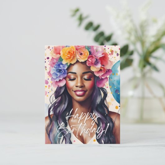 Zwarte Vrouw Gelukkige Verjaardag Multicolor Briefkaart (Staand voorkant)