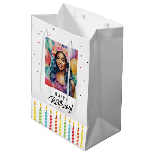 Zwarte Vrouw Gelukkige Verjaardag Multicolor Medium Cadeauzakje (Voorkant Gekanteld)