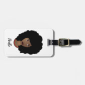 Zwarte vrouw, geniet van de reis, roze en wit bagagelabel (Voorkant horizontaal)