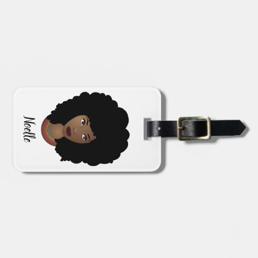 Zwarte vrouw, geniet van de reis, roze en wit bagagelabel (Voorkant horizontaal)