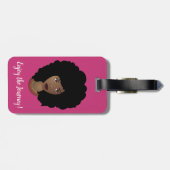 Zwarte vrouw, geniet van de reis, roze en wit bagagelabel (Achterkant horizontaal)