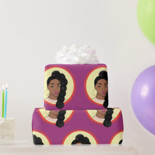 Zwarte vrouw, gloeiende schoonheid, bladerponytail cadeaupapier