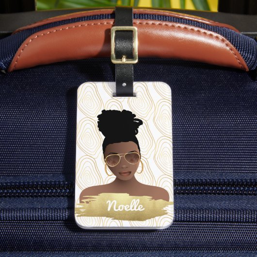Zwarte vrouw, gouden Abstracte vorm, wit Bagagelabel (Voorkant Insitu 2)
