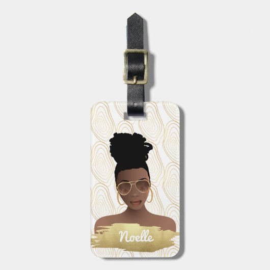 Zwarte vrouw, gouden Abstracte vorm, wit Bagagelabel (Voorkant verticaal)