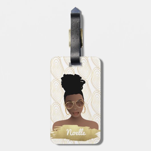 Zwarte vrouw, gouden Abstracte vorm, wit Bagagelabel (Achterkant verticaal)