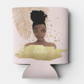 Zwarte vrouw, gouden tinten & palmbladeren, roze blikjeskoeler (Achterkant)