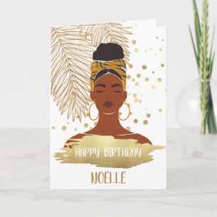 Zwarte Vrouw, gouden Tropisch Lekt, Birthday Kaart