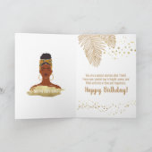 Zwarte Vrouw, gouden Tropisch Lekt, Birthday Kaart (Binnen)