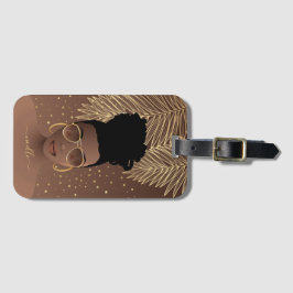 Zwarte Vrouw, goudhades en palmbladeren, bruin Bagagelabel