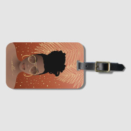 Zwarte Vrouw, goudhades en palmbladeren, koper Bagagelabel