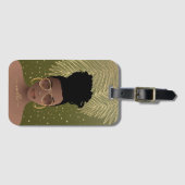 Zwarte Vrouw, goudhades en palmbladeren Olive Gree Bagagelabel (Voorkant (horizontaal))
