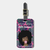 Zwarte vrouw, Hallo zomer, groene bladeren, warm r Bagagelabel (Voorkant verticaal)