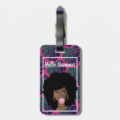 Zwarte vrouw, Hallo zomer, groene bladeren, warm r Bagagelabel (Achterkant verticaal)