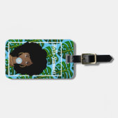 Zwarte vrouw, Hallo Zomer, Tropische Bladeren, Bla Bagagelabel (Voorkant horizontaal)